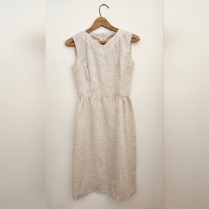 Vintage 1960s Cream Beige Linen Sundress Mad Men Mod XSMALL 2